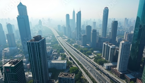  Urban Skyline with Highways and Skyscrapers