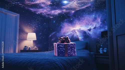 Magical Starry Night Sky Projection in Cozy Bedroom