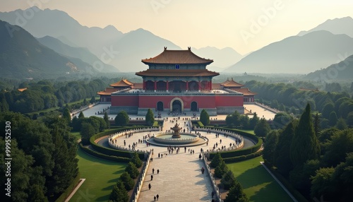  Elegant Chinese temple nestled amidst lush greenery and majestic mountains