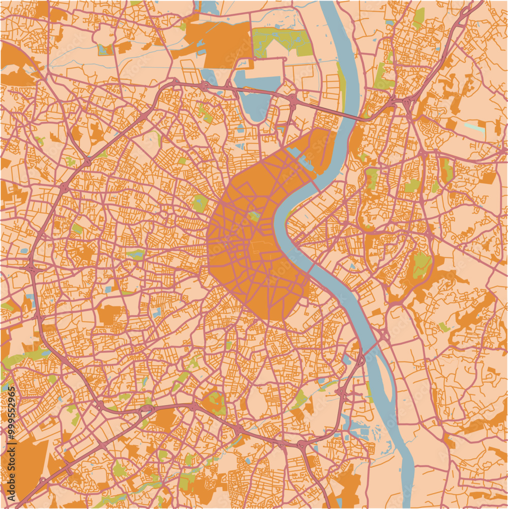 Map of Bordeaux in France in a sandy theme. Contains layered vector with roads water, parks, etc. Map of Bordeaux in France in a sandy theme. Contains layered vector with roads water, parks, etc.
