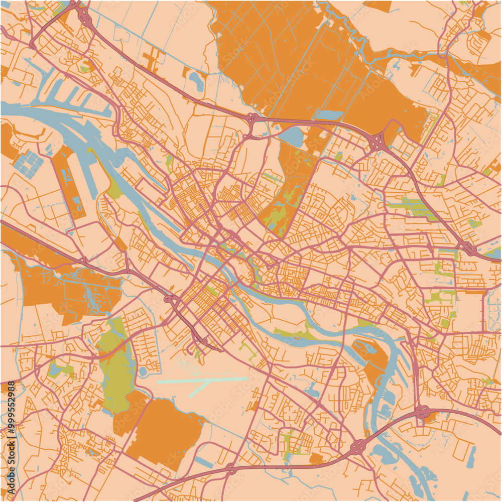 Fototapeta premium Map of Bremen in Germany in a sandy theme. Contains layered vector with roads water, parks, etc.