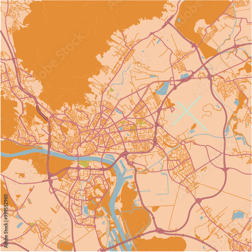 Wallpaper Mural Map of Bratislava in Slovakia in a sandy theme. Contains layered vector with roads water, parks, etc. Torontodigital.ca