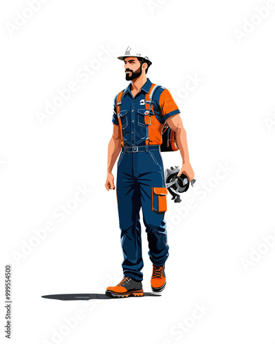 Detailed flat vector people and illustration, man with mechanic technician outfit