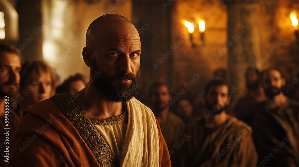 Naklejka premium solemnity of Jesus standing before Pontius Pilate, a roman governor