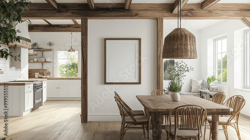Rustic Farmhouse Dining Room Interior Design with Wooden Table and Chairs