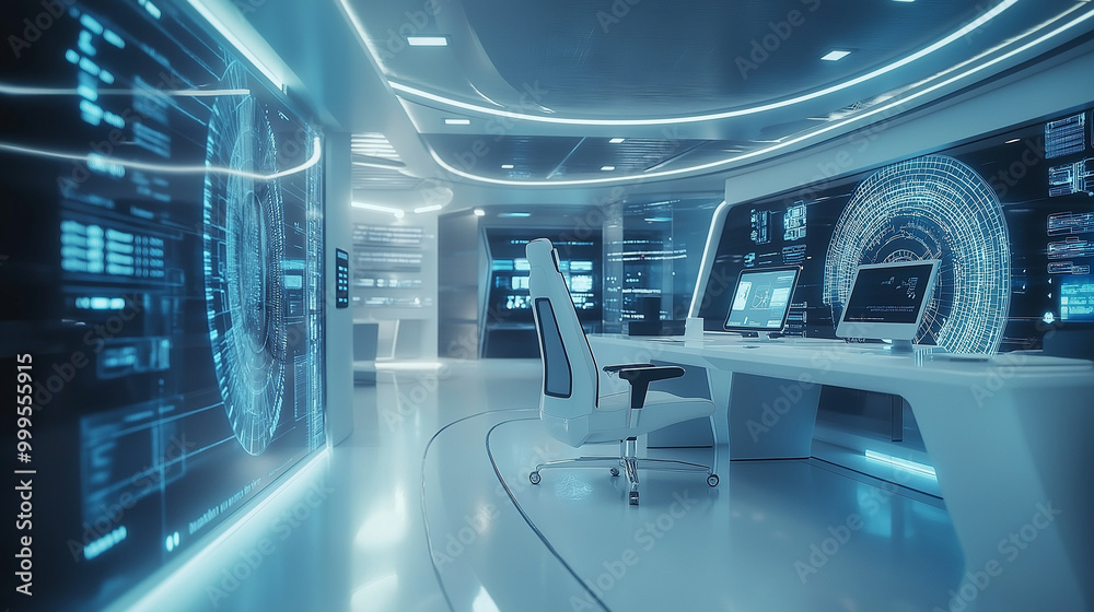 Obraz premium Sleek Futuristic Design of a High-Tech Corporate Command Center