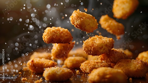 Golden Chicken Nuggets Levitating in the Air