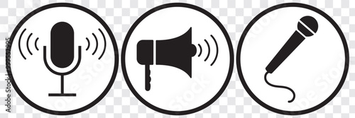 Mirophone icon set. Mike symbol isolated on Transparent background. Microphone Icons set. variant microphone icon. Karaoke mic. EPS 10. 