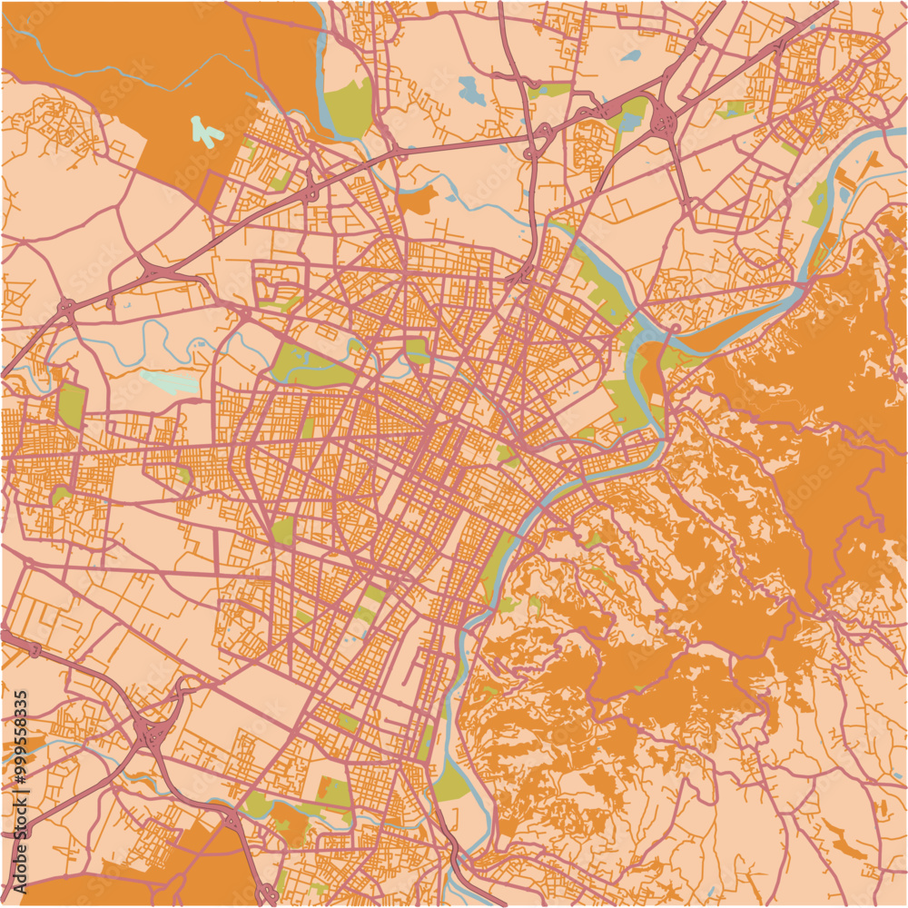 Fototapeta premium Map of Turin in Italy in a sandy theme. Contains layered vector with roads water, parks, etc.