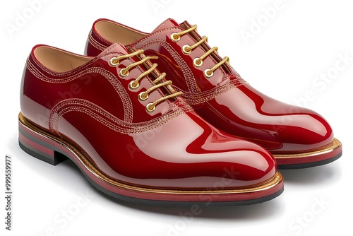 Shiny red mens lace up luxury leather shoes isolated on white background. photo