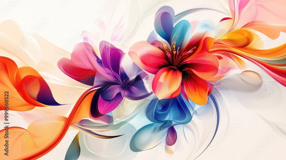 Swirling colorful flowers create a stunning abstract design on a white background, offering a vibrant and captivating artistic visual Swirling colorful flowers create a stunning abstract design on a white background, offering a vibrant and captivating artistic visual