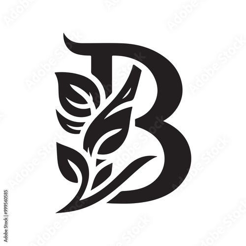 Stylish Letter B Logo Template with Leaf and Vine Details - Minimalistic and Nature-Inspired Design for Eco-Friendly Brands and Modern, Contemporary Businesses