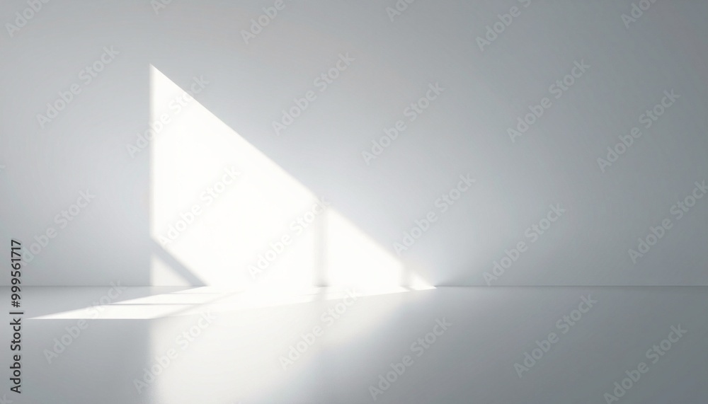 Sunlight shines through a window casting a triangular shadow on a white wall. Sunlight shines through a window casting a triangular shadow on a white wall.