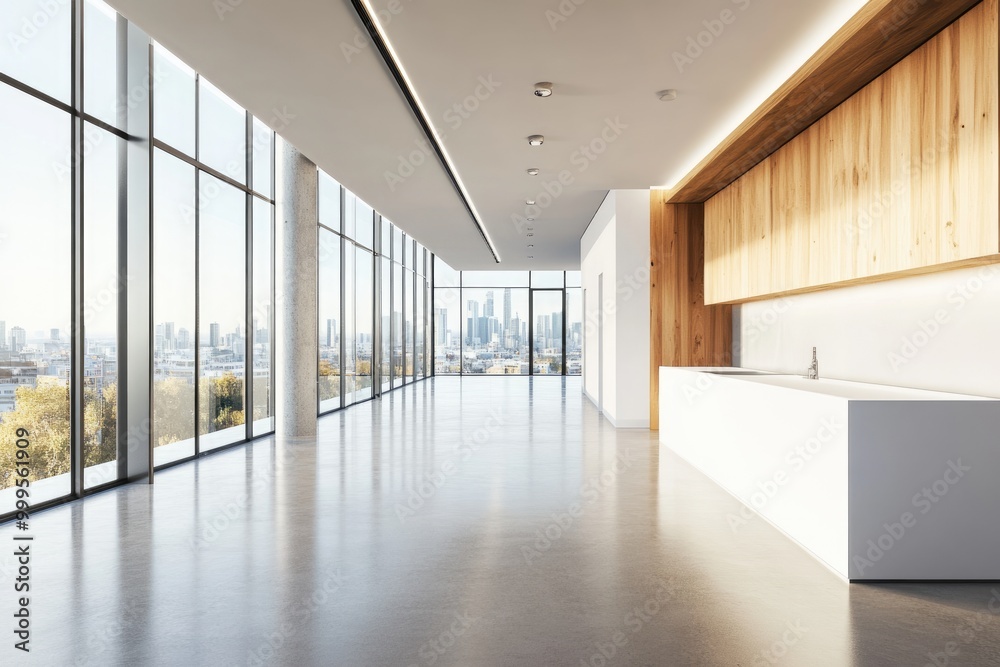 Modern City Kitchen Design with Wooden Accents and Panoramic View Modern City Kitchen Design with Wooden Accents and Panoramic View