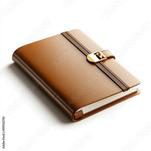 Elegant brown leather notebook with a clasp, isolated on a white background.