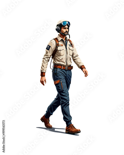 Detailed flat vector people and illustration, man with pilot outfit