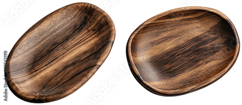 Decorative Wooden Serving Bowls for Kitchen Use, isolated on transparent background.