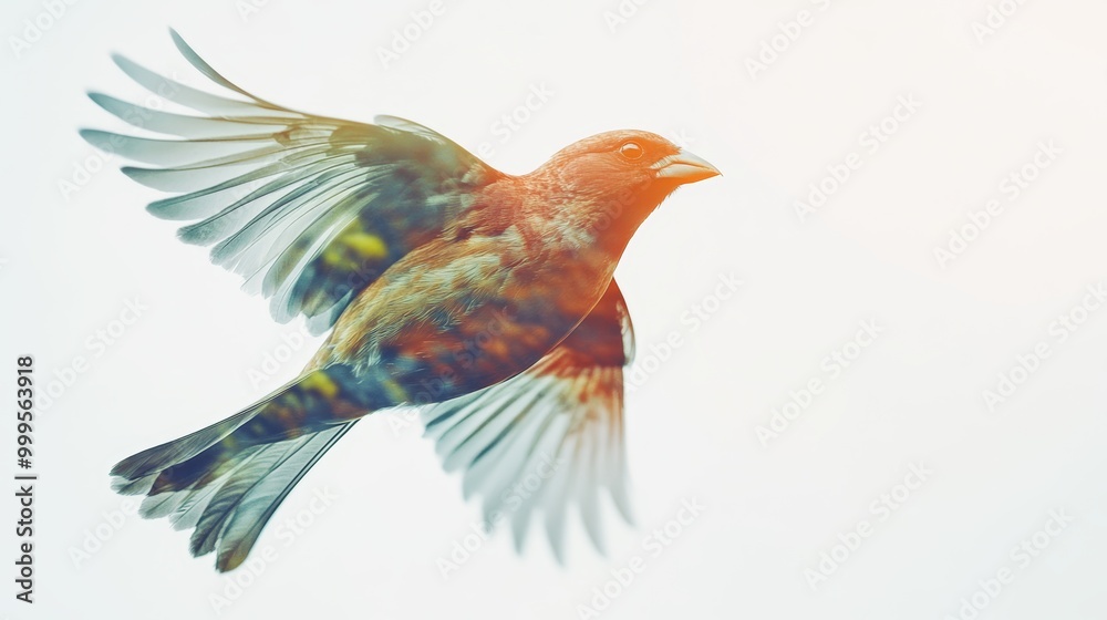 Obraz premium Flying bird. Double exposure effect. White background.