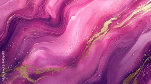 Organic Abstract Art: Hot Pink & Purple Liquid with Gold Powder. Contemporary Beauty in Marble Swirls & Agate Ripples