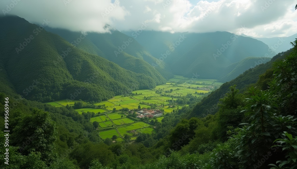 Fototapeta premium Enchanting valley view where natures artistry meets human harmony