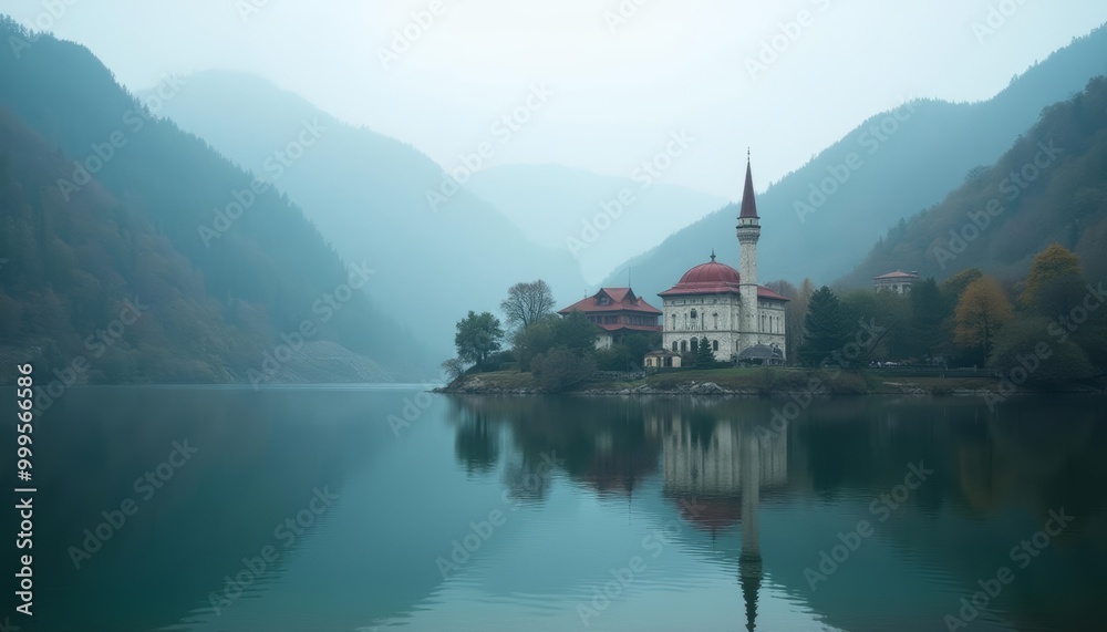 Fototapeta premium Enchanting lakeside castle a dreamy retreat