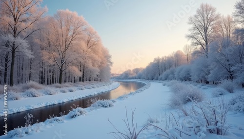  Winters serene beauty along a snowy riverbank