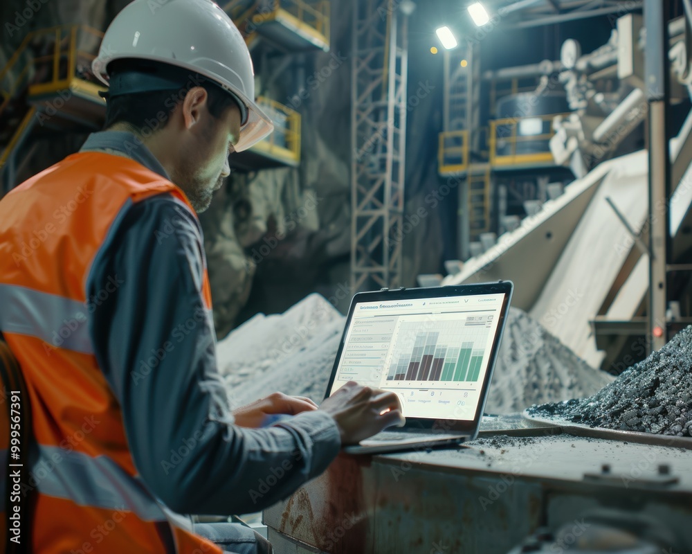 Engineer Analyzing Data in Gravel Processing Facility Engineer Analyzing Data in Gravel Processing Facility