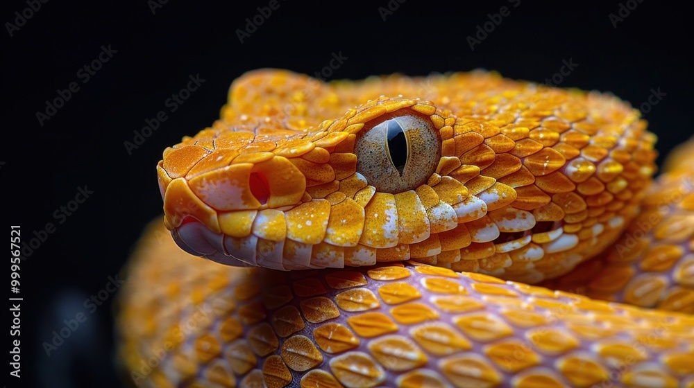 Obraz premium Lesser Sunda pit viper in black background.