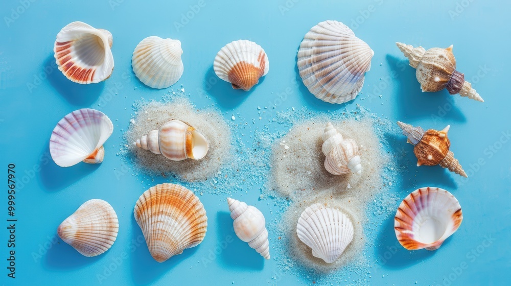 Assorted Sea Shells on Bright Background Assorted Sea Shells on Bright Background