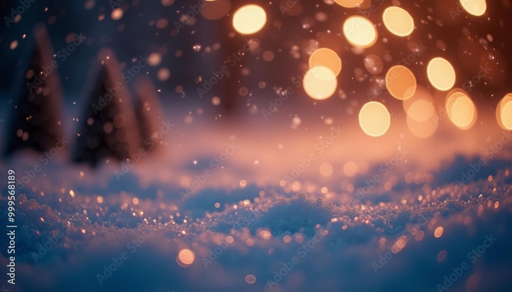 Fototapeta premium Warm glow of holiday lights in a snowy night