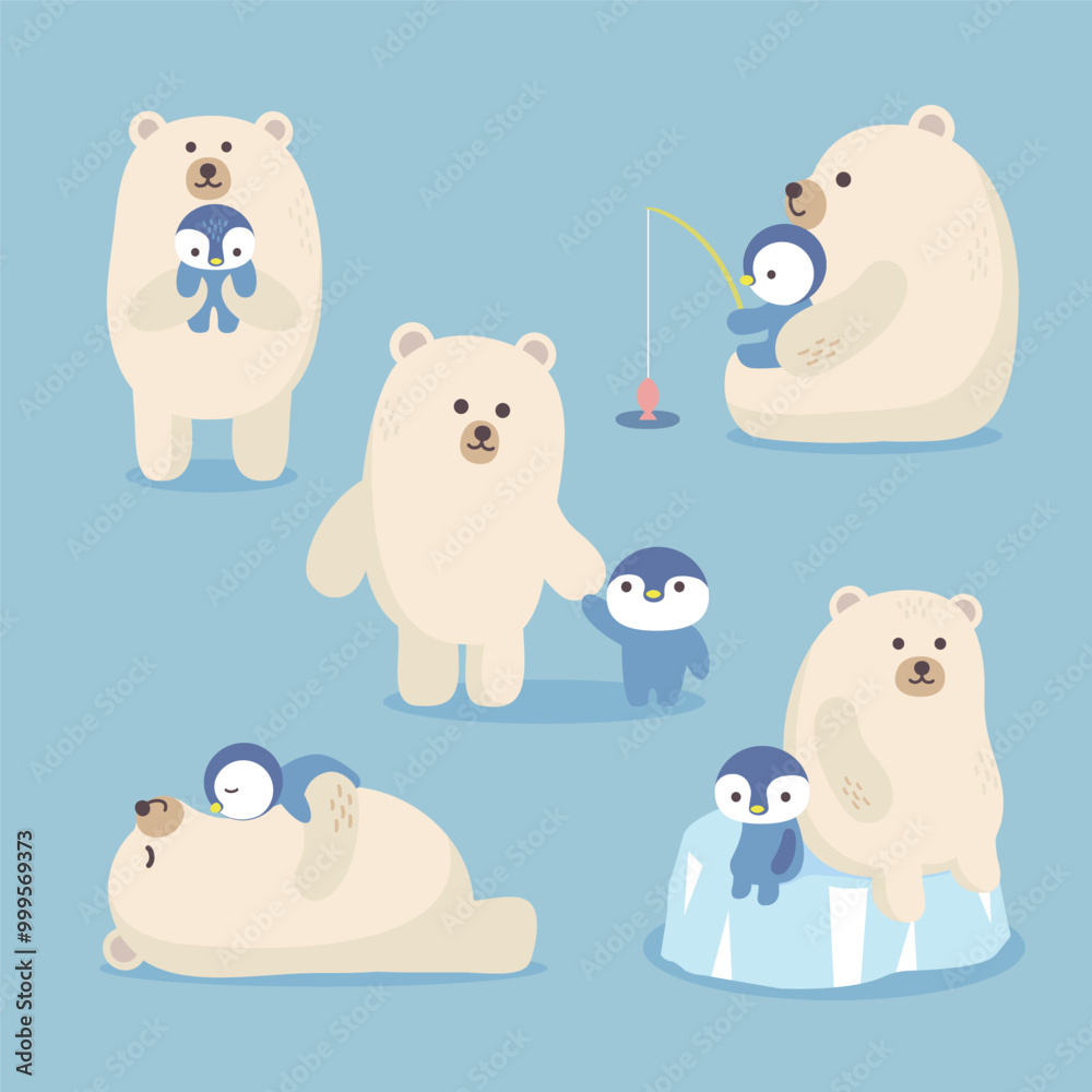 A collection of cute polar bears and penguin chicks. A collection of cute polar bears and penguin chicks.
