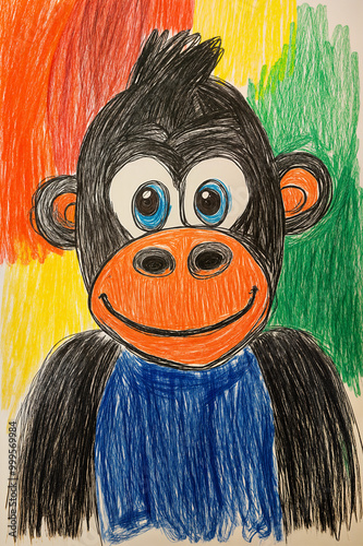 Child's crayon drawing of a monkey