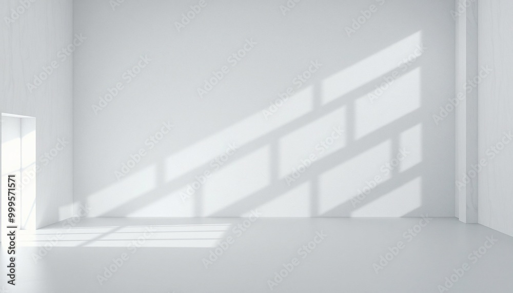 Minimalist white room with window light and shadows. Minimalist white room with window light and shadows.