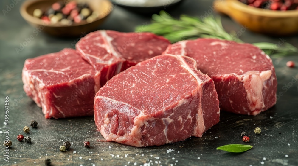 Fototapeta premium Shot of cutting raw beef or fresh raw meat on table