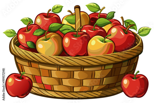 basket of apple  - apple vector art, illustration of apple, apple isolated on white