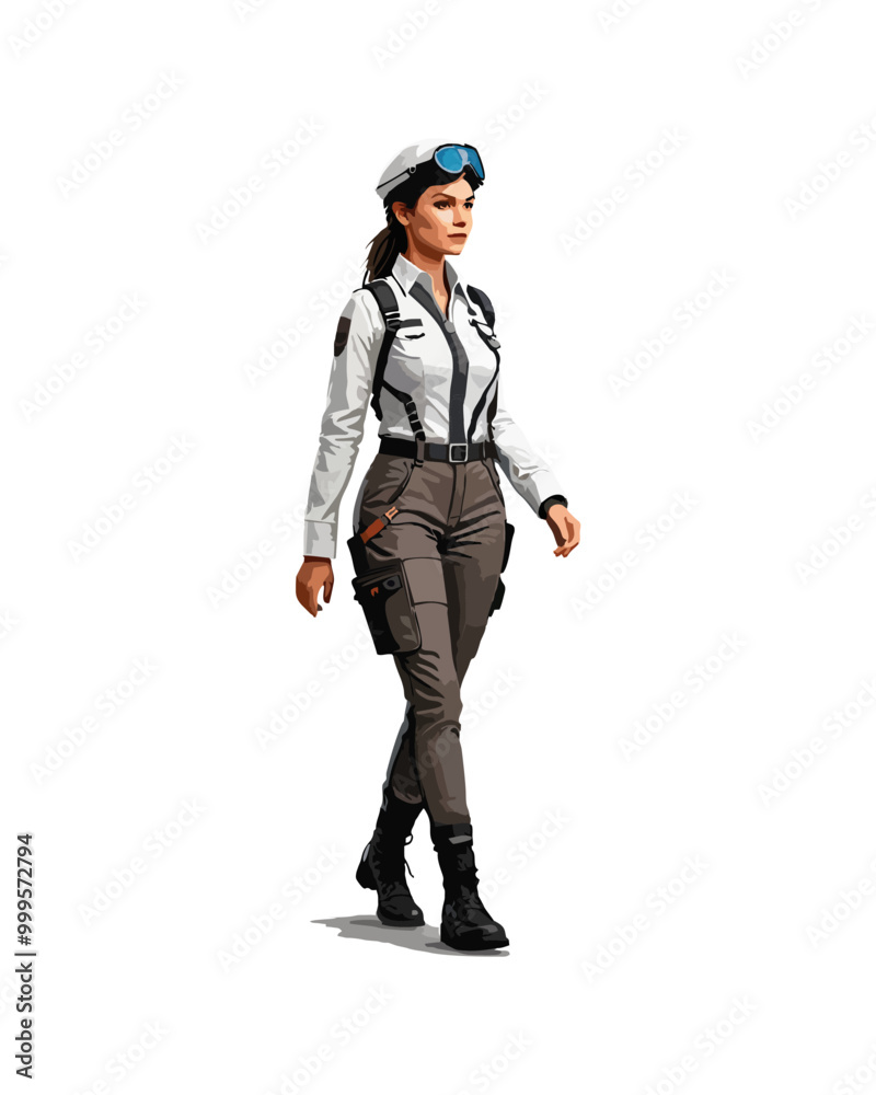 Detailed flat vector people and illustration, woman with pilot outfit Detailed flat vector people and illustration, woman with pilot outfit