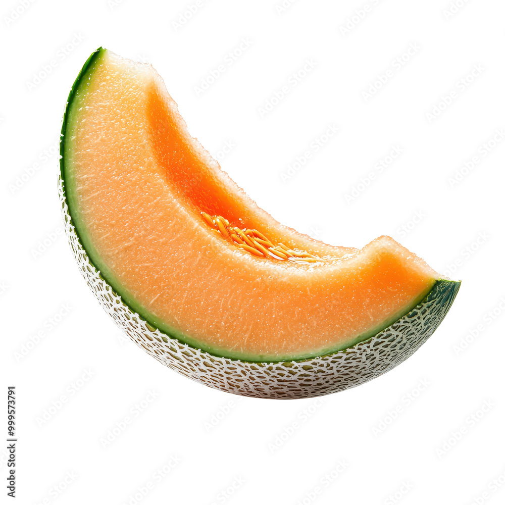 Fresh cantaloupe slice showcasing its juicy orange flesh and green rind, perfect for healthy recipes and summer dishes. Fresh cantaloupe slice showcasing its juicy orange flesh and green rind, perfect for healthy recipes and summer dishes.