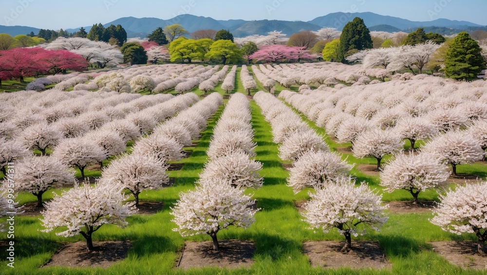 blossoming orchard a vast orchard with rows background, ideas for travel magazine images blossoming orchard a vast orchard with rows background, ideas for travel magazine images
