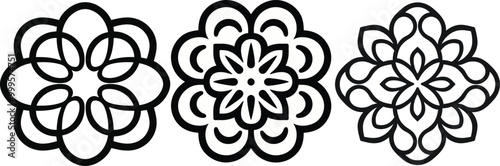 Black and White Cleand line Floral Mandala Design Vector Illustrations for coloring books and cutout design.