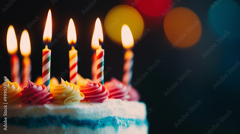 Close-up birthday cake with colorful sprinkles and lit candles, perfect for festive birthday celebration, party decorations, and joyful event photography Close-up birthday cake with colorful sprinkles and lit candles, perfect for festive birthday celebration, party decorations, and joyful event photography