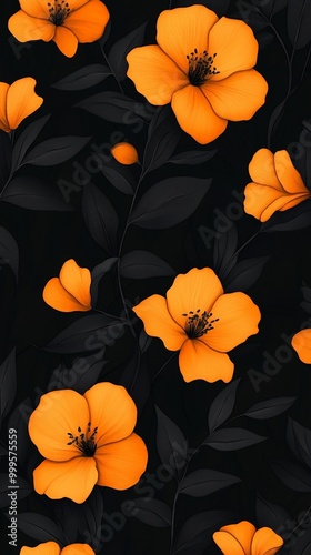 Orange flowers on a black background.