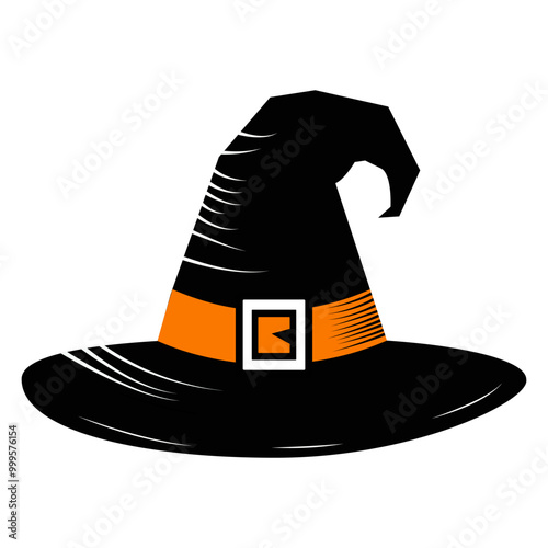 Halloween black witches hat. Vector illustration