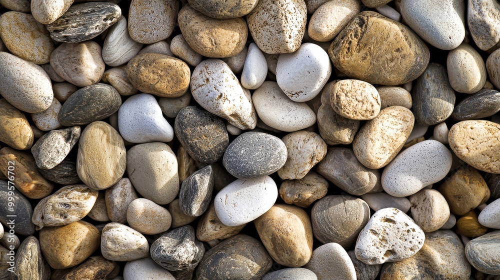A texture of smooth, rounded pebbles in various earth tones, offering a natural, coastal aesthetic that evokes a serene beach environment A texture of smooth, rounded pebbles in various earth tones, offering a natural, coastal aesthetic that evokes a serene beach environment