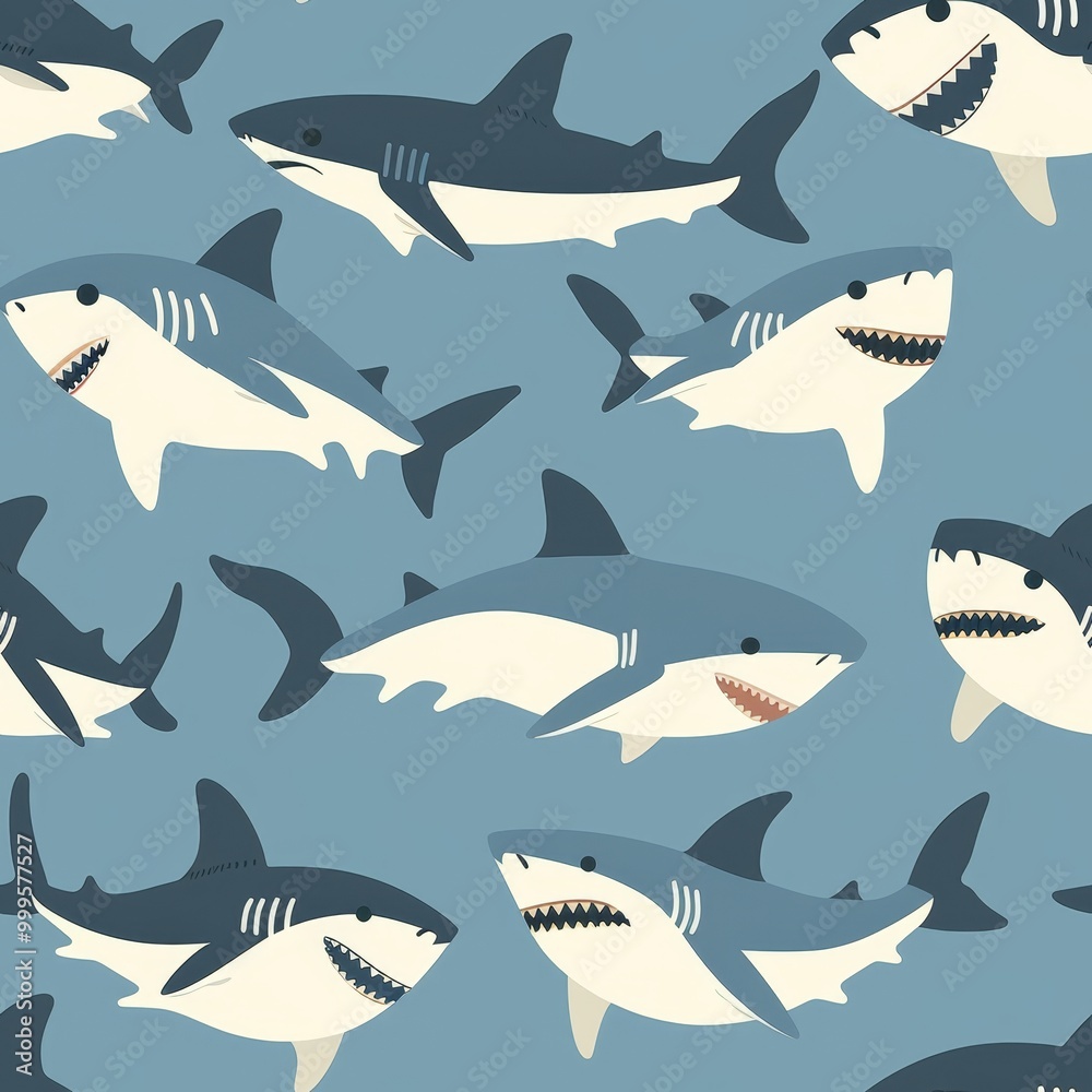 Fototapeta premium sharks cartoon pattern . ai generated