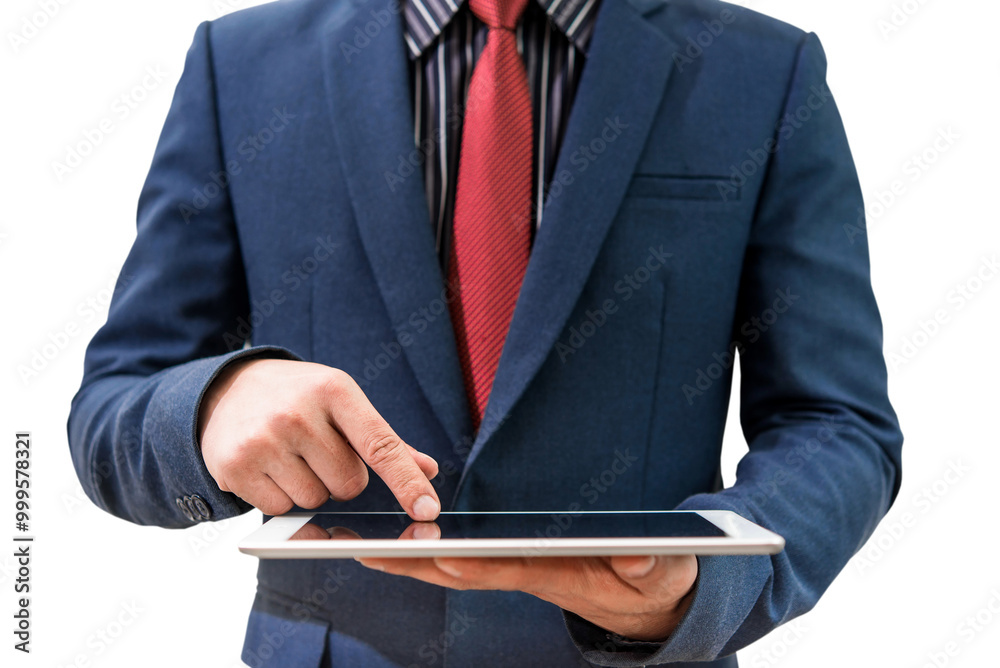 Businessman using digital tablet isolated on transparent background Businessman using digital tablet isolated on transparent background