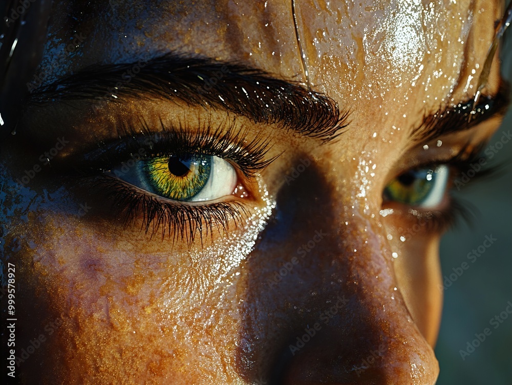 Close Up Portrait of a Woman's Eye with Water Droplets Close Up Portrait of a Woman's Eye with Water Droplets