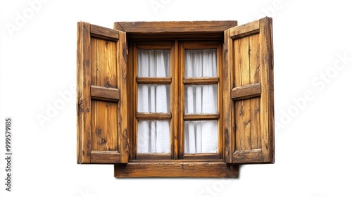 Wooden window isolated on white background