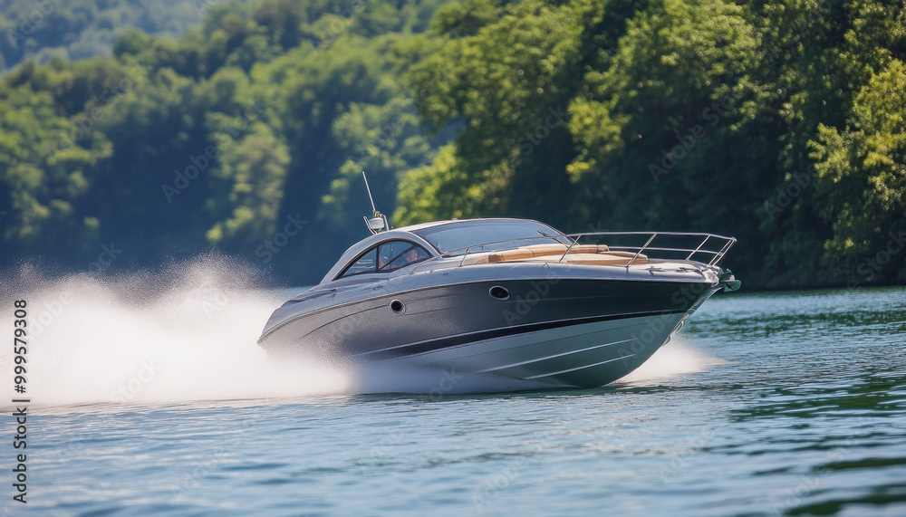 Fototapeta premium Luxury motor yacht speeding on the water