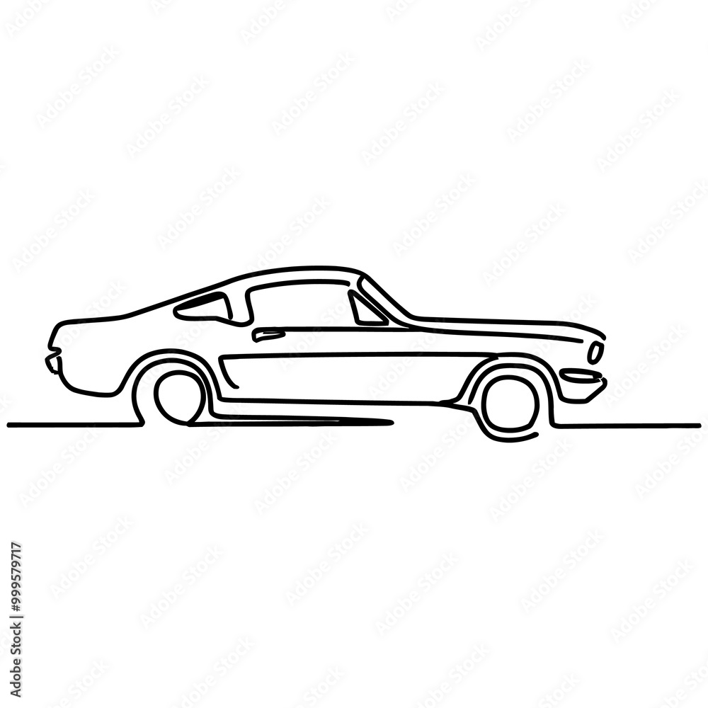 Obraz premium Retro car in line art drawing style.