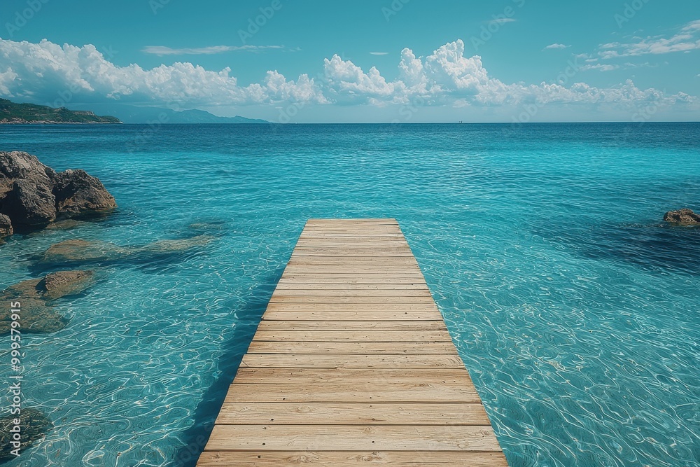 Fototapeta premium Boardwalk leading to a ocean with clear blue water